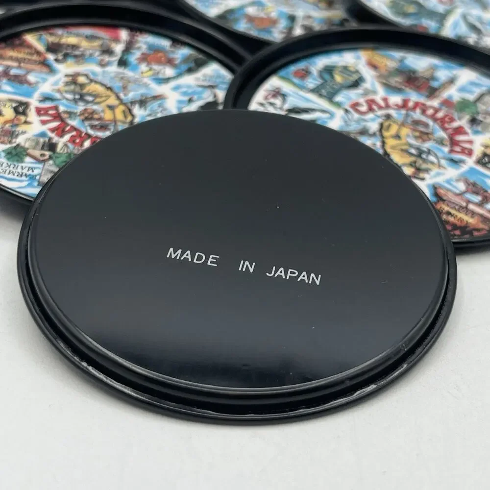 Set 8 California Souvenir Drink Coasters Black Metal MCM Magic Mountain Map 3